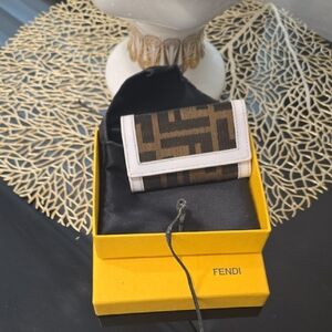 Fendi Brown Monogram KEY Wallet with White Trim